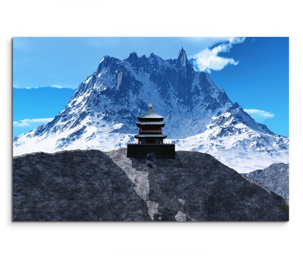 120x80cm Wandbild Tempel Buddhismus Berge Schnee