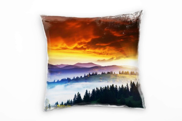 Landschaft, blau, orange, Wald, Sonnenaufgang, Ukraine Deko Kissen 40x40cm für Couch Sofa Lounge Zie