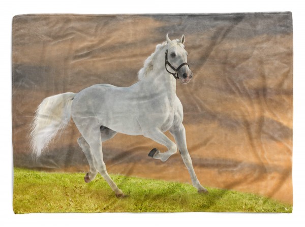 Handtuch Strandhandtuch Saunatuch Kuscheldecke mit Tiermotiv weißes Pferd