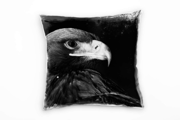 Tiere, Adler, Portrait, schwarz, grau Deko Kissen 40x40cm für Couch Sofa Lounge Zierkissen