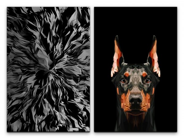 2 Bilder je 60x90cm Dobermann Hund Abstrakt Schwarz Kunstvoll Power Kraftvoll