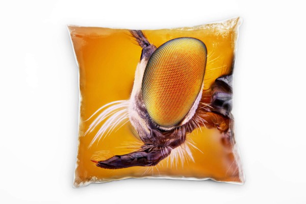 Macro, Tiere, orange, braun, Fliege, Augen Deko Kissen 40x40cm für Couch Sofa Lounge Zierkissen