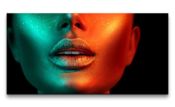 Leinwandbild 120x60cm Model Make-Up volle Lippen Sexy Glitzer junge Frau