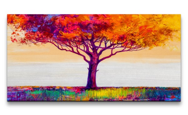Leinwandbild 120x60cm Bunter Baum Farbenfroh Malerisch Kunstvoll Farben