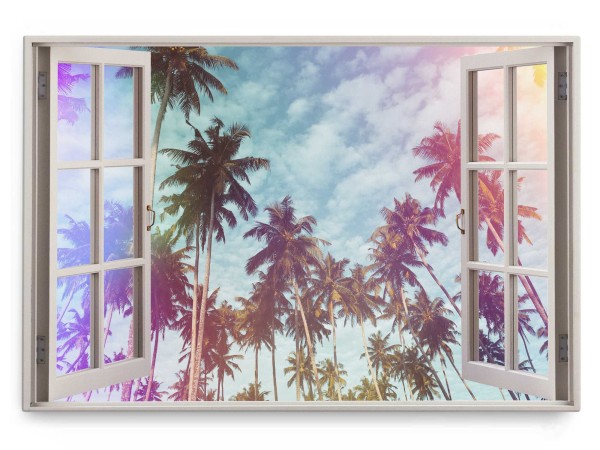 Wandbild 120x80cm Fensterbild Palmen Sonnenschein Kalifornien Sommer blauer Himmel