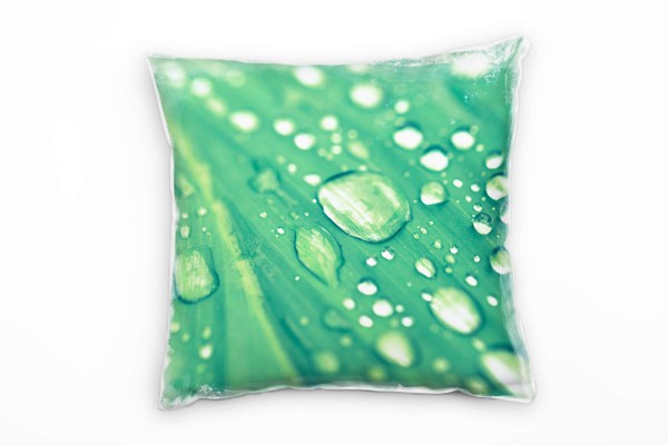 Macro, Natur, Blatt, Wassertropfen, grün Deko Kissen 40x40cm für Couch Sofa Lounge Zierkissen