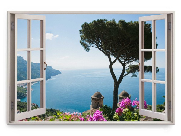 Wandbild 120x80cm Fensterbild Amalfiküste Italien Mittelmeer Meer Sommer