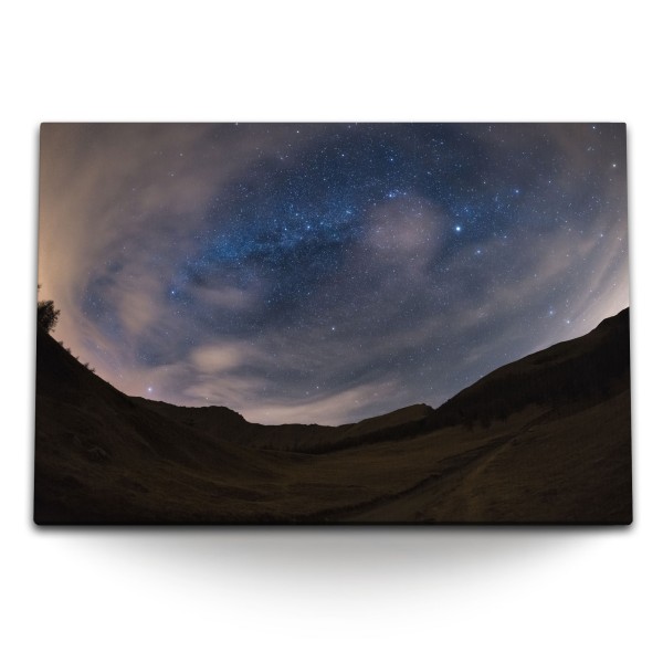 120x80cm Wandbild auf Leinwand Astrofotografie Berge Sterne Galaxie Milchstraße