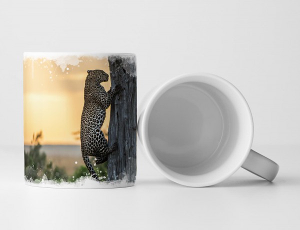 Tasse Geschenk Tierfotografie – Leopard auf dem Baum im Sonnenuntergang