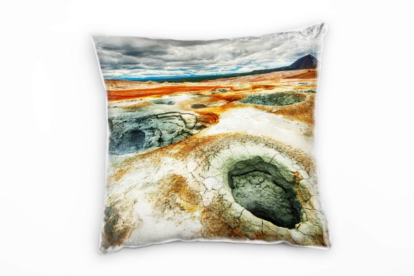 Landschaft, Natur, Geysir, braun, beige, blau, bewölkt Deko Kissen 40x40cm für Couch Sofa Lounge Zie