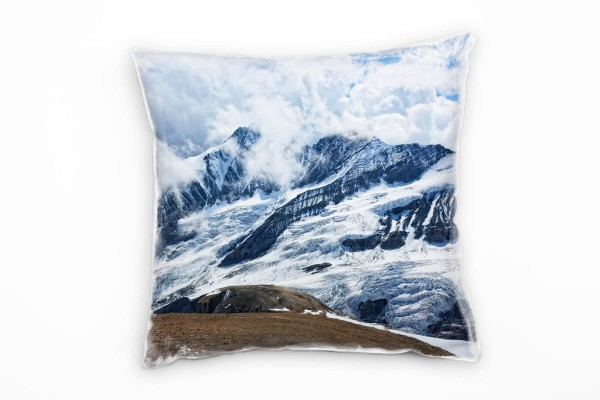 Landschaft, Winter, weiß, blau, braun, Berge Deko Kissen 40x40cm für Couch Sofa Lounge Zierkissen