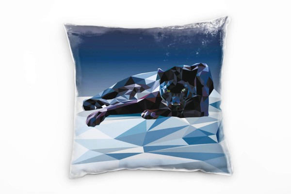Illustration, Panther, Dreiecke, grau, blau Deko Kissen 40x40cm für Couch Sofa Lounge Zierkissen