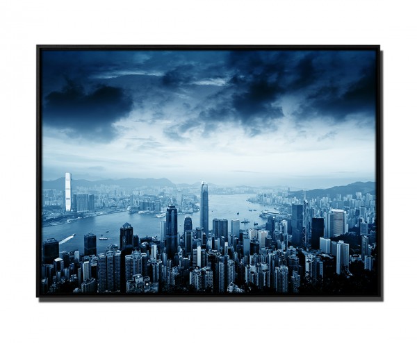 105x75cm Leinwandbild Petrol Hong Kong Skyline bei Nacht I