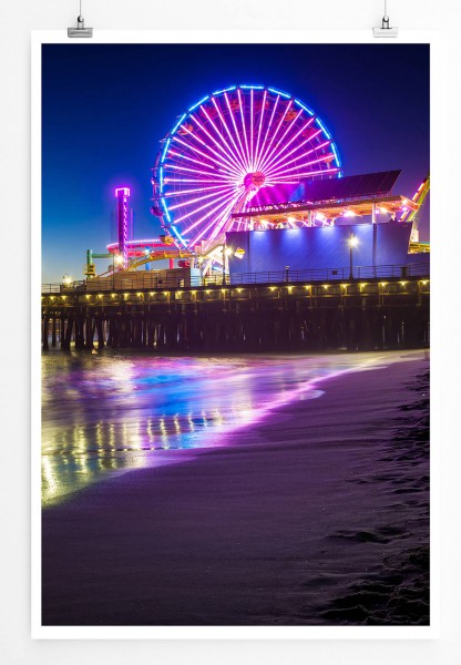 Landschaftsfotografie 60x90cm Poster Pier bei Nacht Santa Monica Kalifornien USA