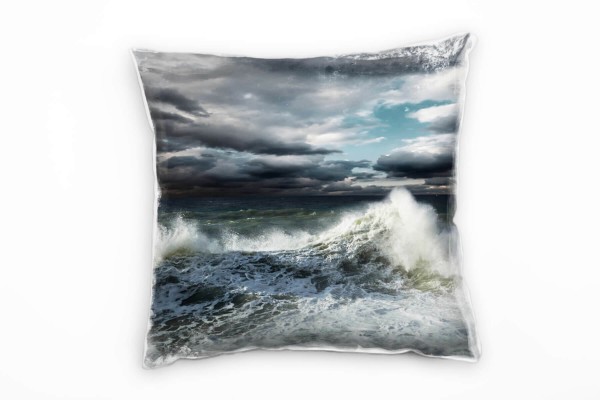 Meer, grau, weiß, stürmische See, dunkle Wolken Deko Kissen 40x40cm für Couch Sofa Lounge Zierkissen