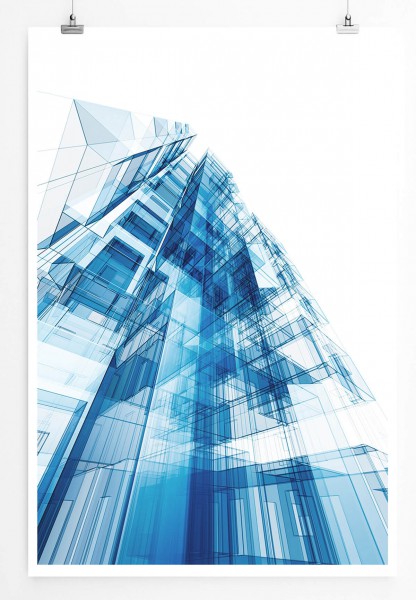 60x90cm Illustration Poster Abstrakte blaue Architektur