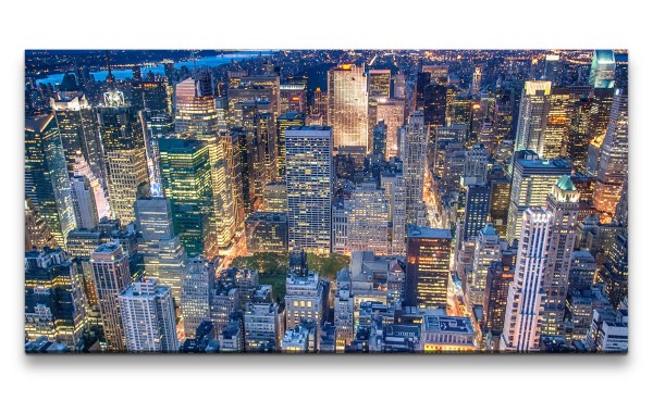 Leinwandbild 120x60cm New York Wolkenkratzer Nachtlichter Nacht Großstadt Hochhäuser