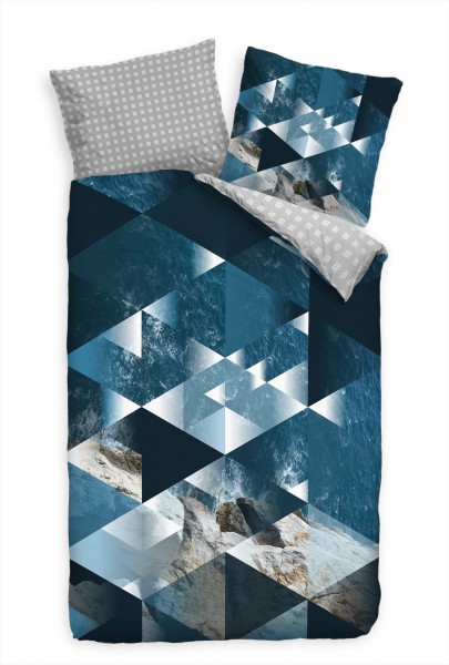 Abstrakt Meer Dreiecke Wellen Blau Bettwäsche Set 135x200 cm + 80x80cm Atmungsaktiv