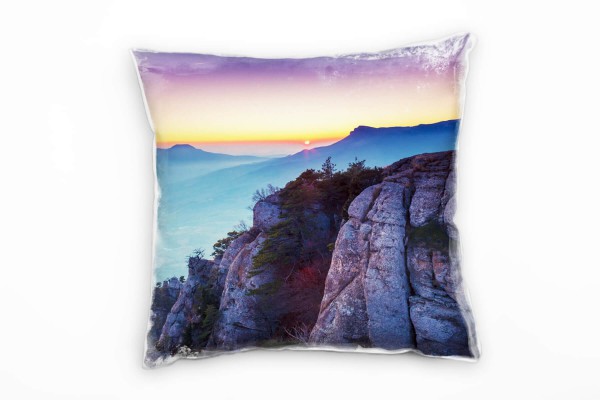Landschaft, blau, grau, Sonnenaufgang, Felsen Deko Kissen 40x40cm für Couch Sofa Lounge Zierkissen
