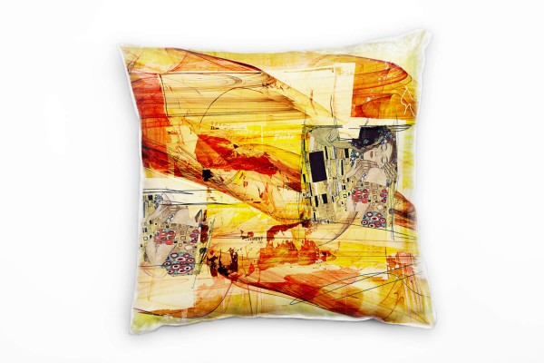 Couch Sofa Lounge Zierkissen in 40x40cm Der Kuss Gustav Klimt Leuchtgelb Feuerrot Gold