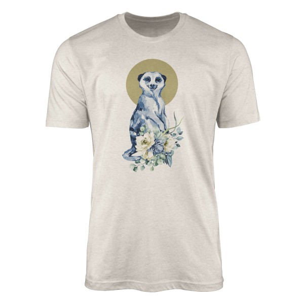Herren Shirt 100% gekämmte Bio-Baumwolle T-Shirt Aquarell Erdmännchen Blumen Motiv Nachhaltig Ökomo