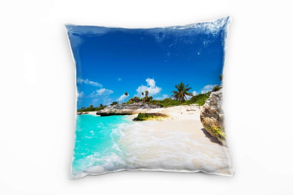 Strand und Meer, beige, türkis, grün, tropische Insel Deko Kissen 40x40cm für Couch Sofa Lounge Zier