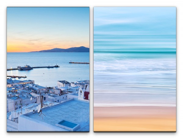 2 Bilder je 60x90cm Griechenland Santorini Mediterran Mittelmeer Sommer Urlaub Sonnenuntergang