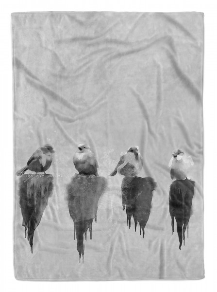 Handtuch Strandhandtuch Saunatuch Kuscheldecke Grau kleine Vögel
