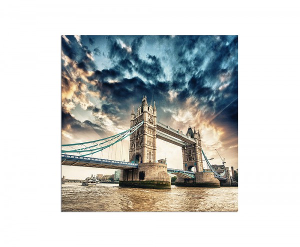 80x80cm London Tower-Bridge Themse Wolkenhimmel