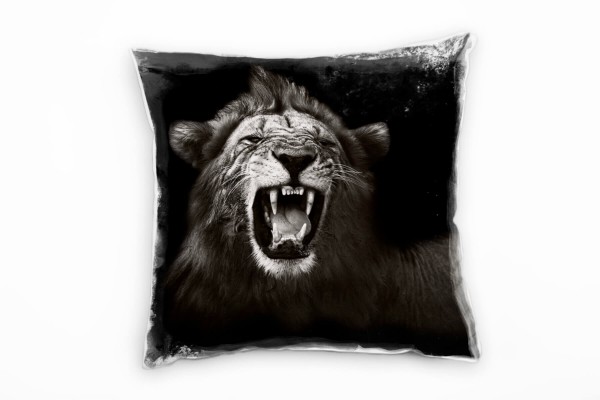 Tiere, Löwe, schwarz, grau, künstlerische Fotografie Deko Kissen 40x40cm für Couch Sofa Lounge Zierk