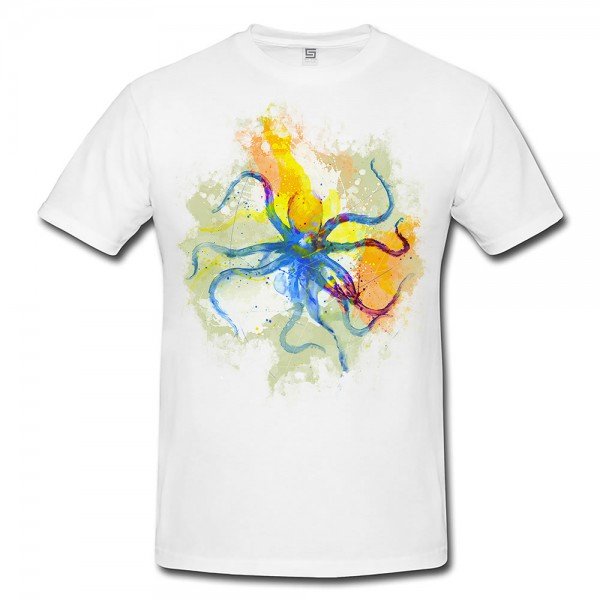 Octopus Herren T- Shirt , Stylisch aus Paul Sinus Aquarell Color