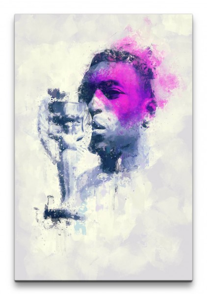 Pelé Porträt Abstrakt Kunst Fußballlegende Brasilien Pokal 60x90cm Leinwandbild