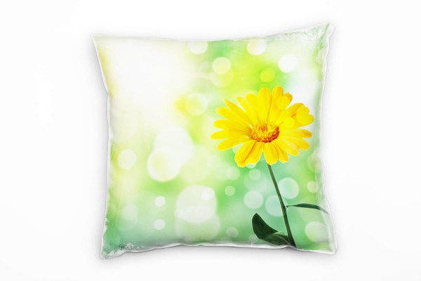 Blumen, grün, gelb, abstrakt, Deko Kissen 40x40cm für Couch Sofa Lounge Zierkissen