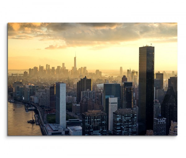 120x80cm Wandbild New York Skyline Wolken Sonnenuntergang