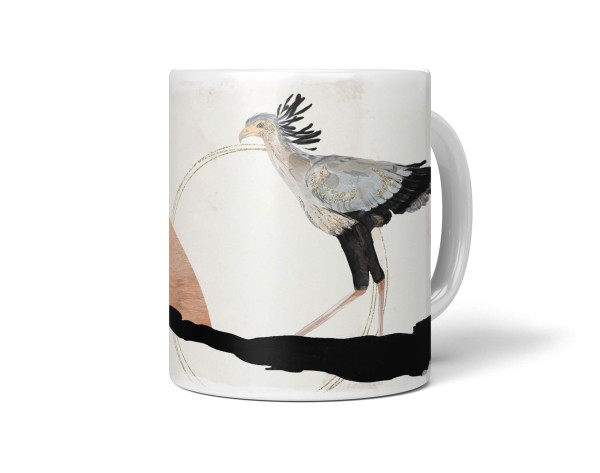 Dekorative Tasse mit schönem Vogel Motiv Kranich asiatisches Design untergehende Sonne