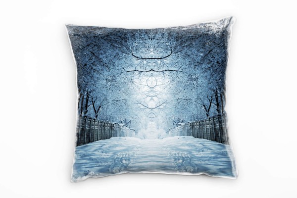 Winter, weiß, grau, schneebedeckte Laubbäume Deko Kissen 40x40cm für Couch Sofa Lounge Zierkissen