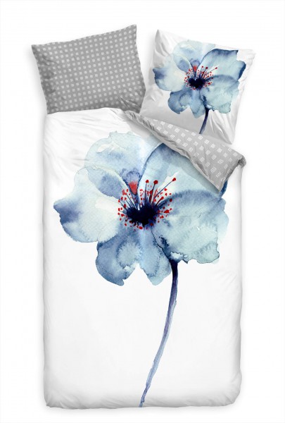 Blume Blau Wasserfarbe Bettwäsche Set 135x200 cm + 80x80cm Atmungsaktiv