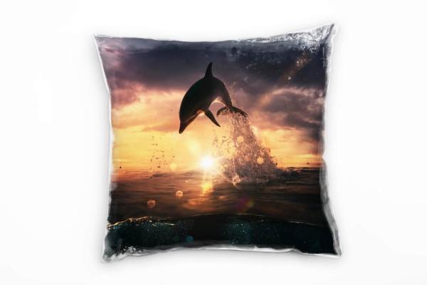 Strand und Meer, Delfin, Sonnenstrahlen, orange Deko Kissen 40x40cm für Couch Sofa Lounge Zierkissen