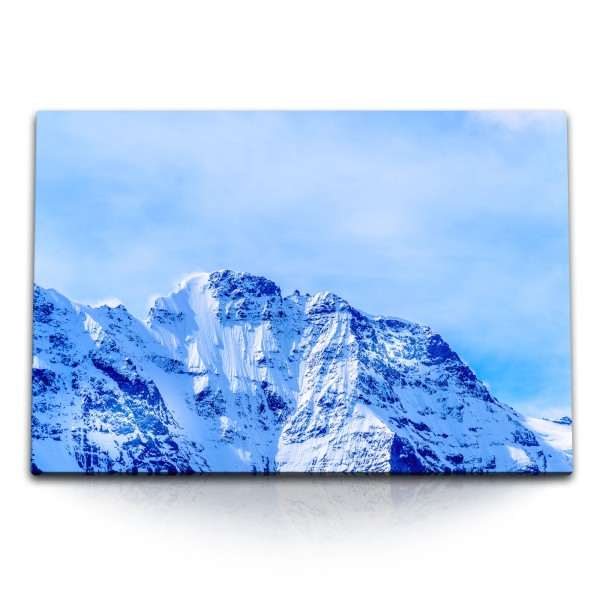 120x80cm Wandbild auf Leinwand Berggipfel Schneegipfel Blau Schnee Natur