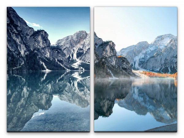 2 Bilder je 60x90cm Berge Bergsee klares Wasser Frisch Kühl Stille Seelenfrieden