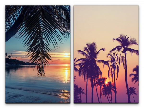 2 Bilder je 60x90cm Palmen Meer Traumstrand Abendröte Süden Urlaub Erholsam