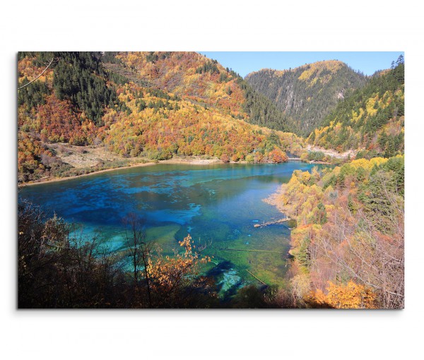 120x80cm Wandbild China Berge Wald See Landschaft