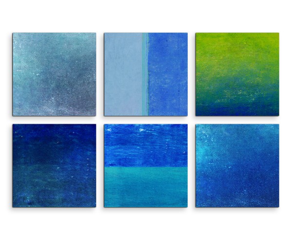 6 teiliges Leinwandbild je 30x30cm - Abstrakt Grüntöne Blautöne