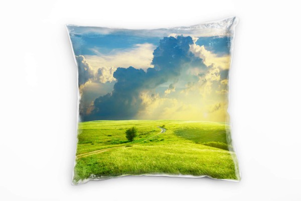 Landschaft, grün, blau, Sommerwiese, Wolken Deko Kissen 40x40cm für Couch Sofa Lounge Zierkissen