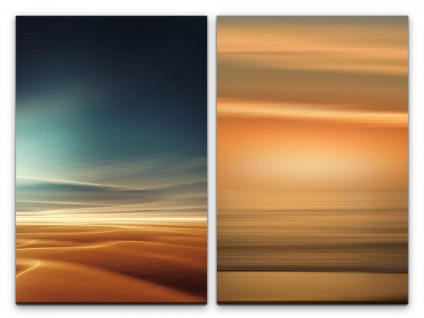 2 Bilder je 60x90cm Wüste Sahara Harmonie Horizont Abstrakt Warm Himmel