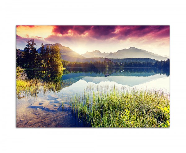 Leinwandbild Kunst-Druck 125x50 Bilder Landschaften See Sonnenuntergang 