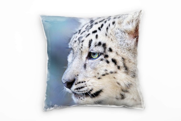 Tiere, Schneeleopard, Baby, Portrait, beige, grau Deko Kissen 40x40cm für Couch Sofa Lounge Zierkiss