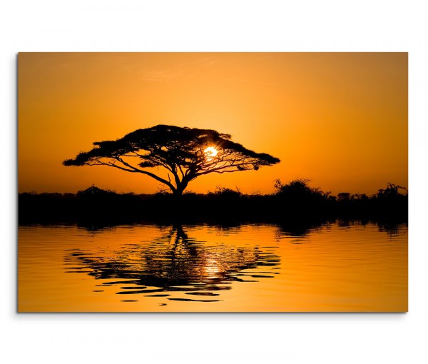 120x80cm Wandbild Afrika See Sonnenaufgang Akazie