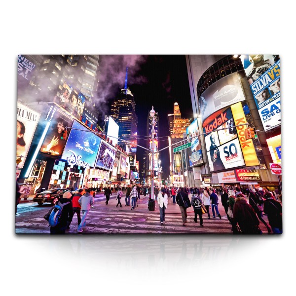 120x80cm Wandbild auf Leinwand Broadway New York Reklametafeln Nacht