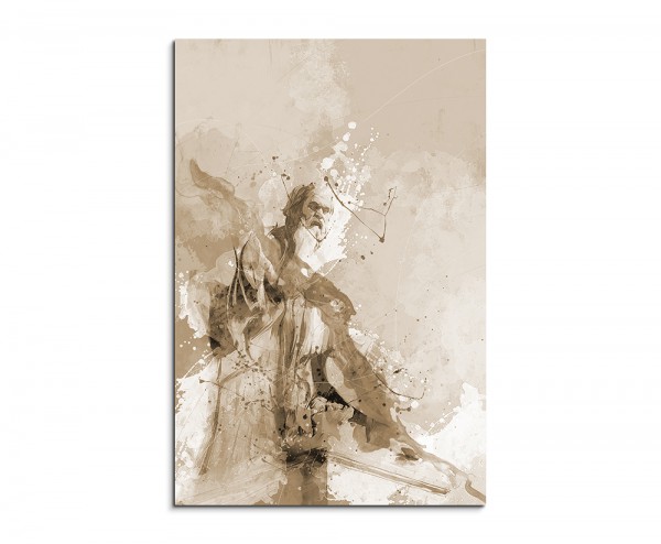Sokrates 90x60cm Aquarell Art Leinwandbild Sepia